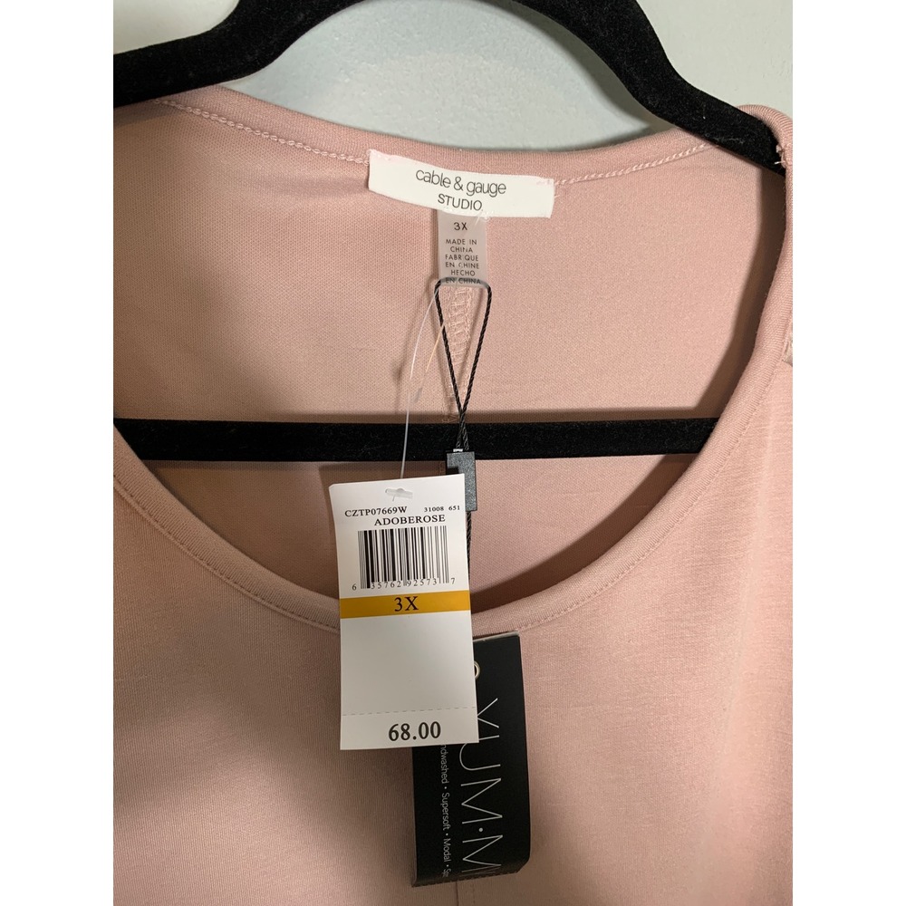 NEW Cable & Gauge Studio Pullover Top Womens 3X Adobe Rose Satin Shoulder‎ Trim - Picture 6 of 10